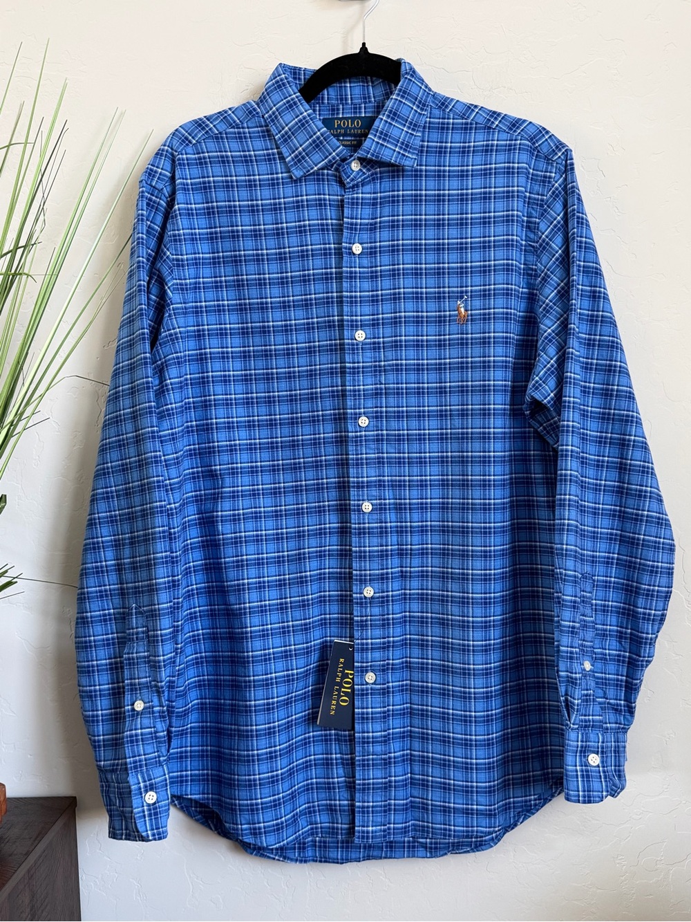 Polo Ralph Lauren Men’s L Classic Fit Blue Plaid Cotton Shirt NWT $130